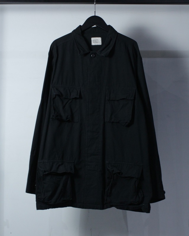 【Caka BLACK】All Black Color Vintage Loose BDU Jacket