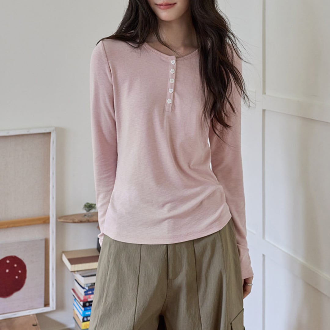 henry neck long sleeve cut and sew