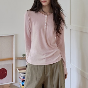 henry neck long sleeve cut and sew