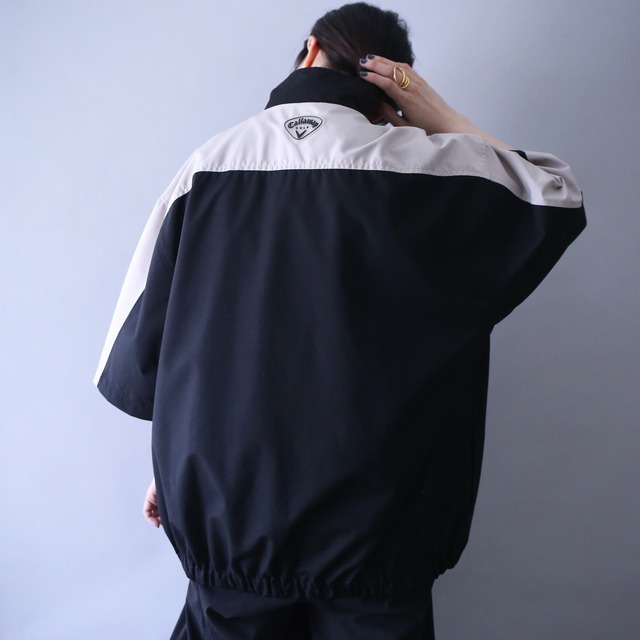 bi-color switching design over silhouette over silhouette half-zip h/s pullover