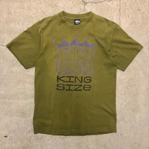80～90s OLD STUSSY/KING SIZE Tee/USA製/黒タグ/L/キングサイズプリント/Tシャツ/カーキ/ステューシー/オールドステューシー