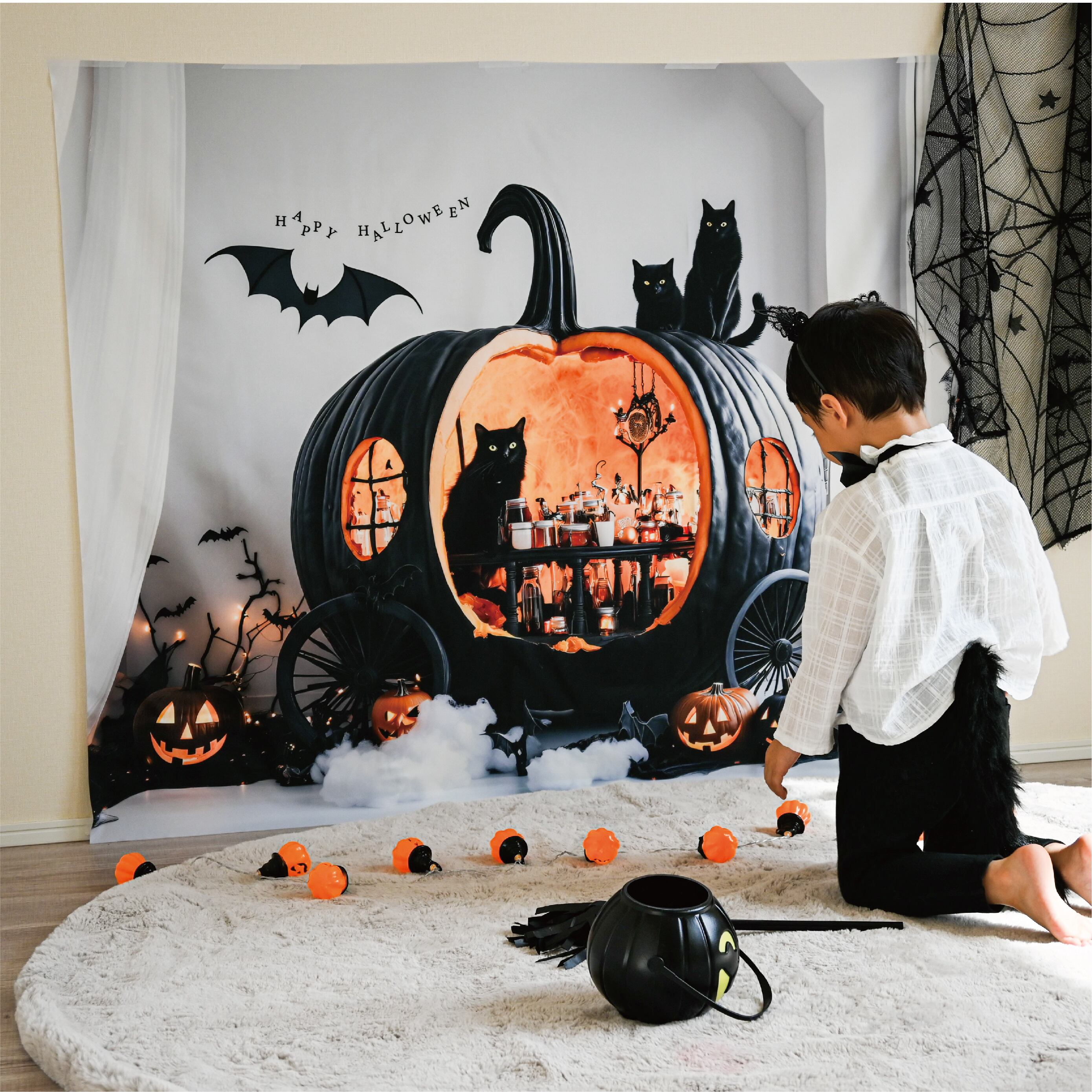 完売】黒猫のハロウィンパーティーマット｜おうち写真館・ハロウィン