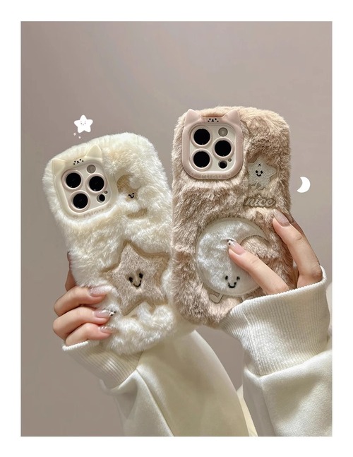 iPhone16 Pro Maxケース かわいい 星柄 月柄 iPhone16 Proケース 暖かい ファー iPhone15カバー 秋冬 お洒落 iPhone14 Pro Maxケース もふもふ ソフト iPhone13 Proケース 耐衝撃 インスタ映え◎