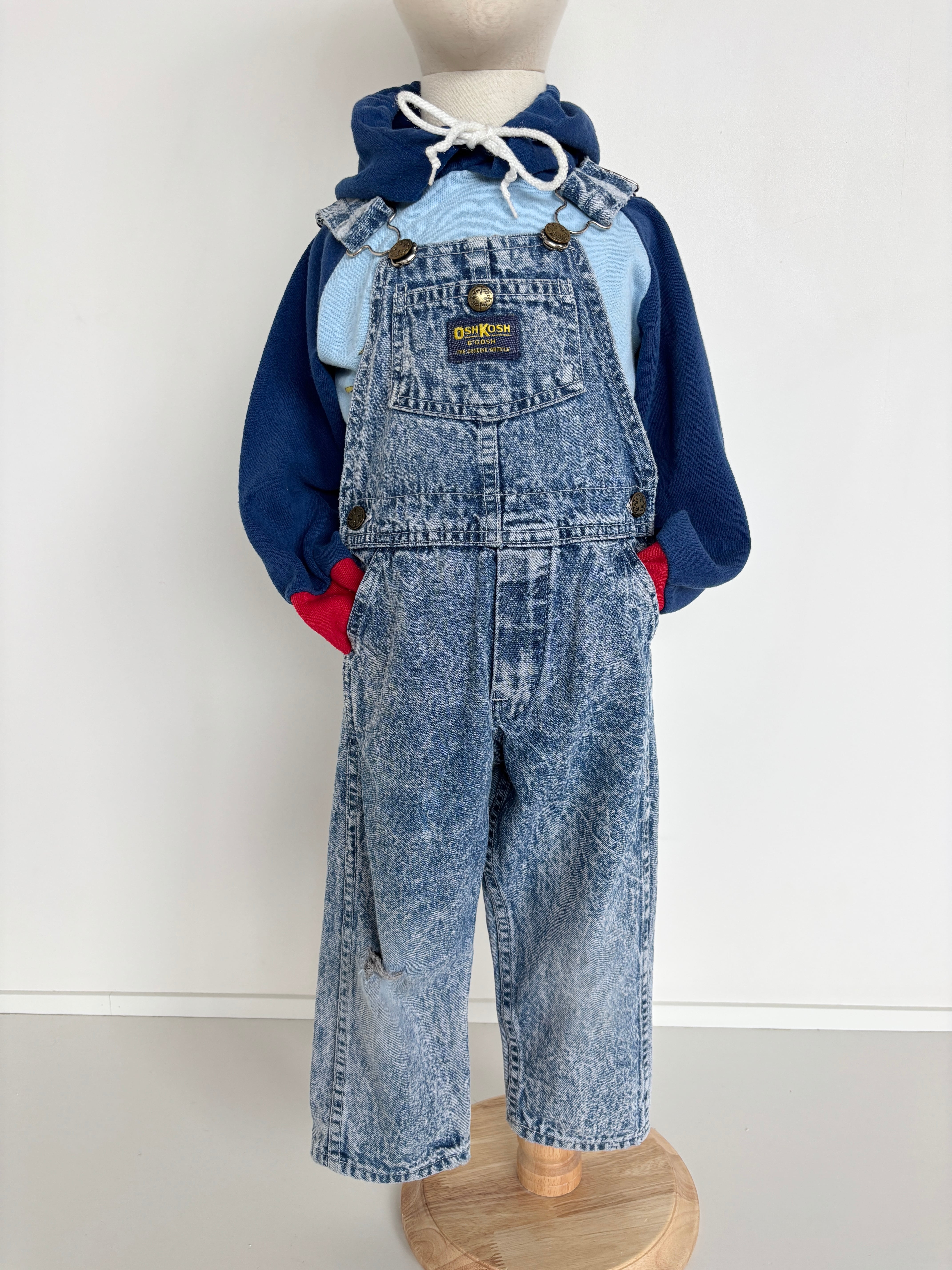 【3T・vintage】USA製 OshKosh ケミカルウォッシュ オーバーオール