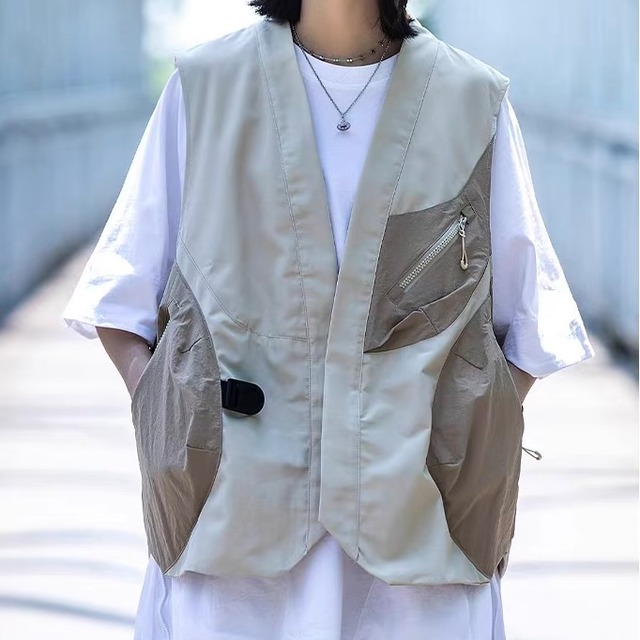 カラーマッチング2WAYジッパーベスト　C00486