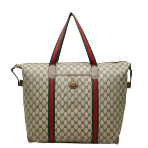 グッチ GGスプリーム シェリーライン ボストンバッグ 012 39 6211 ベージュ PVC レザー レディース GUCCI 中古