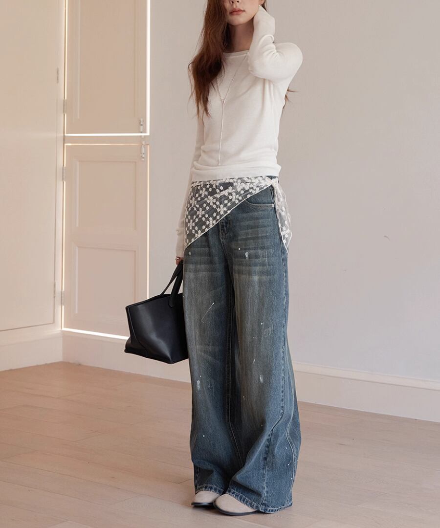 ダメージ加工◆インクスプラッシュジーンズ【p-20309】