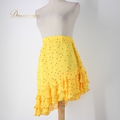 社交ダンス 衣装 スタンダード スカート レッスンウェア レディース イエロー系 U:NA ユーナ ブラック系 黒 水玉 ドット フリル アシメ イエロー 水玉柄 フリルスカート ダンスウェア レトロ レディース用 柔らかい素材 ポリエステル レーヨン 日本製 アシンメトリー 女性用 スカートスタイル かわいい ドットデザイン おしゃれ