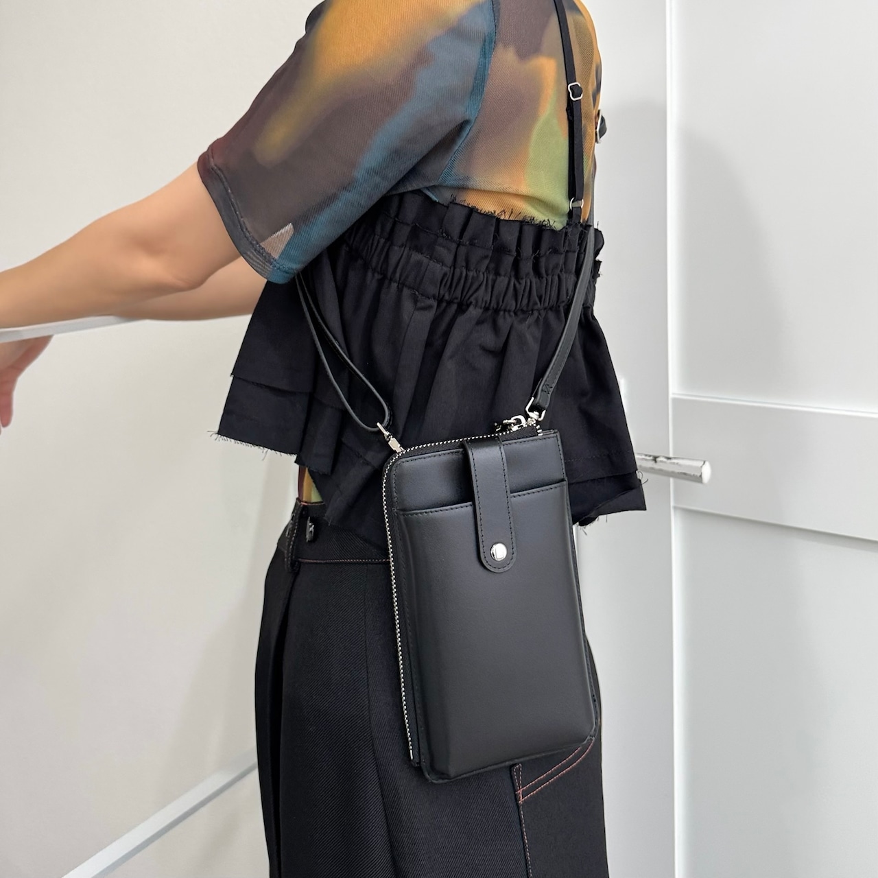 leather wallet multi shoulder bag/black