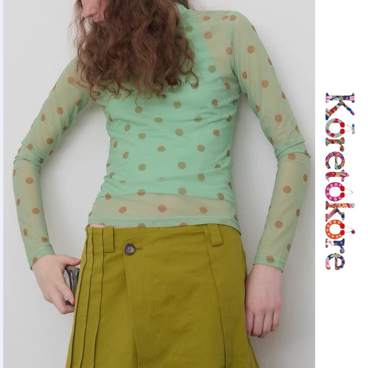 Candy Dot Mesh Long Sleeve Top A0299