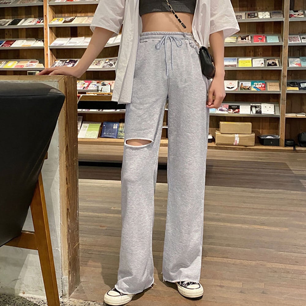 ダメージ スウェット パンツ レディース 春秋 韓国 ルームウェア ストリート 大人 かわいい おしゃれ 部屋着 きれいめ 薄手 アメカジ イージーパンツ 大人可愛い 大人女子