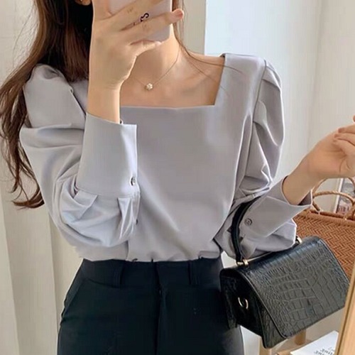ブラウス レディース 長袖 トップス ブラウス パフスリーブ かわいい ブラウス スクエアネック オフィスカジュアル 通勤 大人 上品 ブラウス レディース 長袖 ブラウス パフスリーブ かわいい