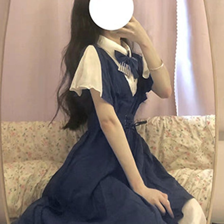 ロリータファッション セーラー風セットアップ ネイビー シフォン