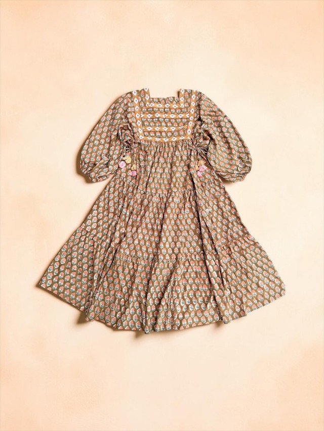 saruche Taped and Tassels ギャザー袖ワンピース　 Cocoa
