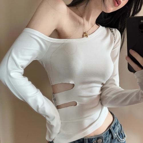 2色／アシメカットアウトベルトトップス ・12364