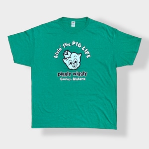 【FRUIT OF THE LOOM】Piggly Wiggly ピグリーウィグリー スーパーマーケット アーチロゴ イラスト プリント Tシャツ グリーン 半袖 X-LARGE ビッグサイズ US古着