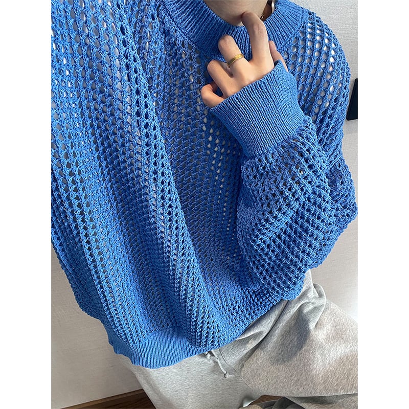 dannyandzeeホール編み薄手クルーネックニット | mblueshop