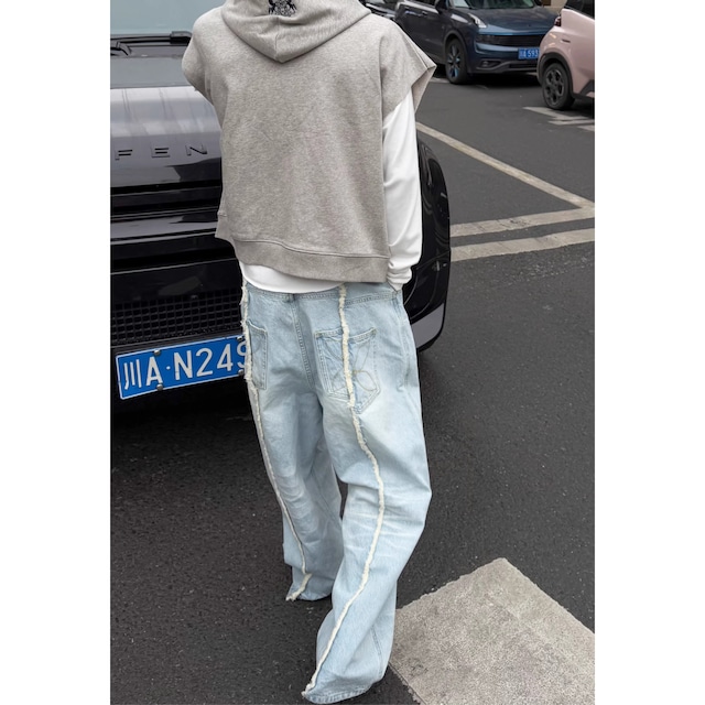 【DRIP6832】STEEPC Washed Baggy Denim Pants with Exposed Seams