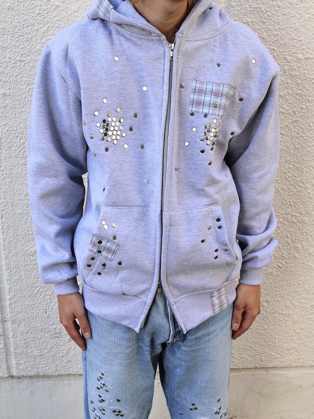 【Hannah Creak/26aw】Studded Hoodie Double Zip Grey