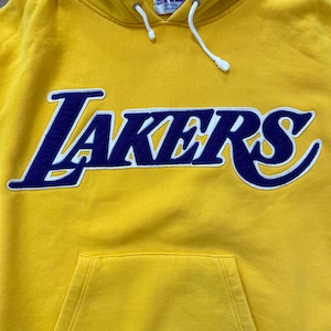 【NBA】90s 日本製 希少 レイカーズ Los Angeles Lakers 刺繍ロゴ スウェット パーカー 古着