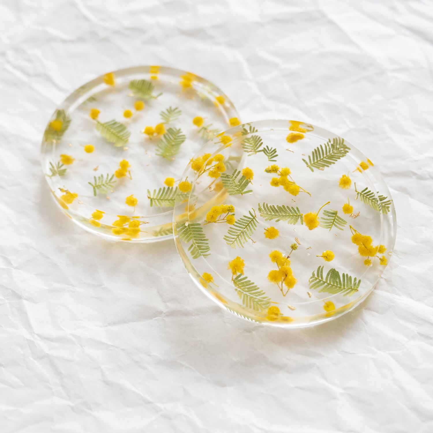 ミモザ祭り 2色カラーデザインラウンドレジンヘアゴム ミモザ祭り 2色カラーデザインラウンドレジンヘアゴム