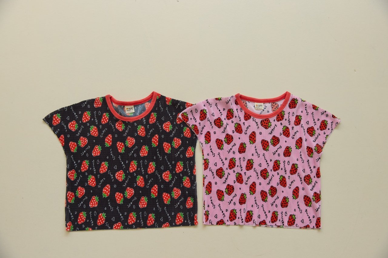 [Orangemom] Strawberry pleated tee shirt (13/15) / [오렌지맘] 딸기주름티셔츠 (13/15)