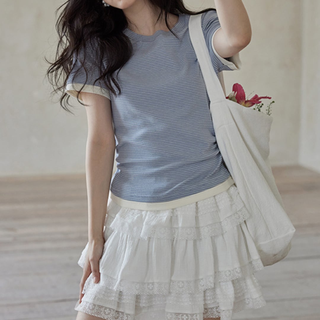 slim blue striped short sleeve t shirt in small size