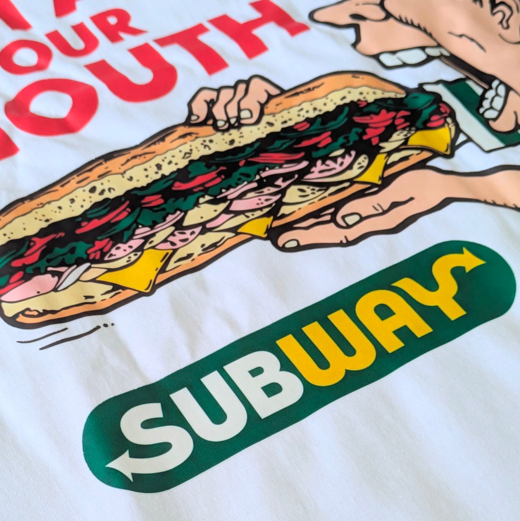 ♧【 SUBWAY ( サブウェイ )】『 PUT A FOOT IN YOUR MOUTH 』Tシャツ 〚アメリカン雑貨 アメトイ〛