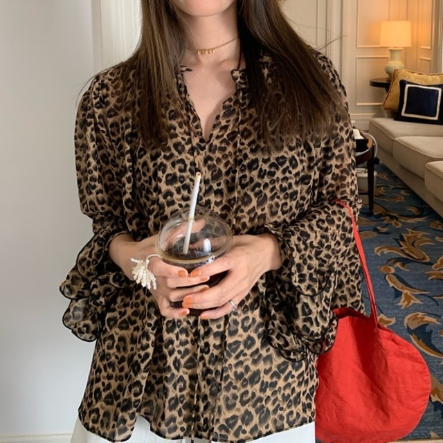 petite leopard print chiffon blouse <t1603>