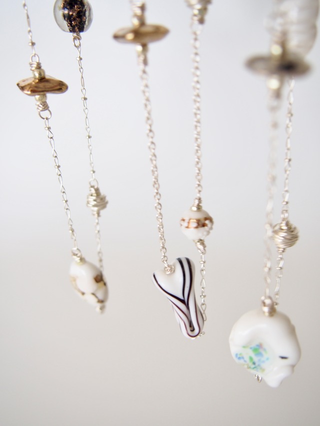 《ONLY ONE ITEM》" White glass collage necklace " -2way-