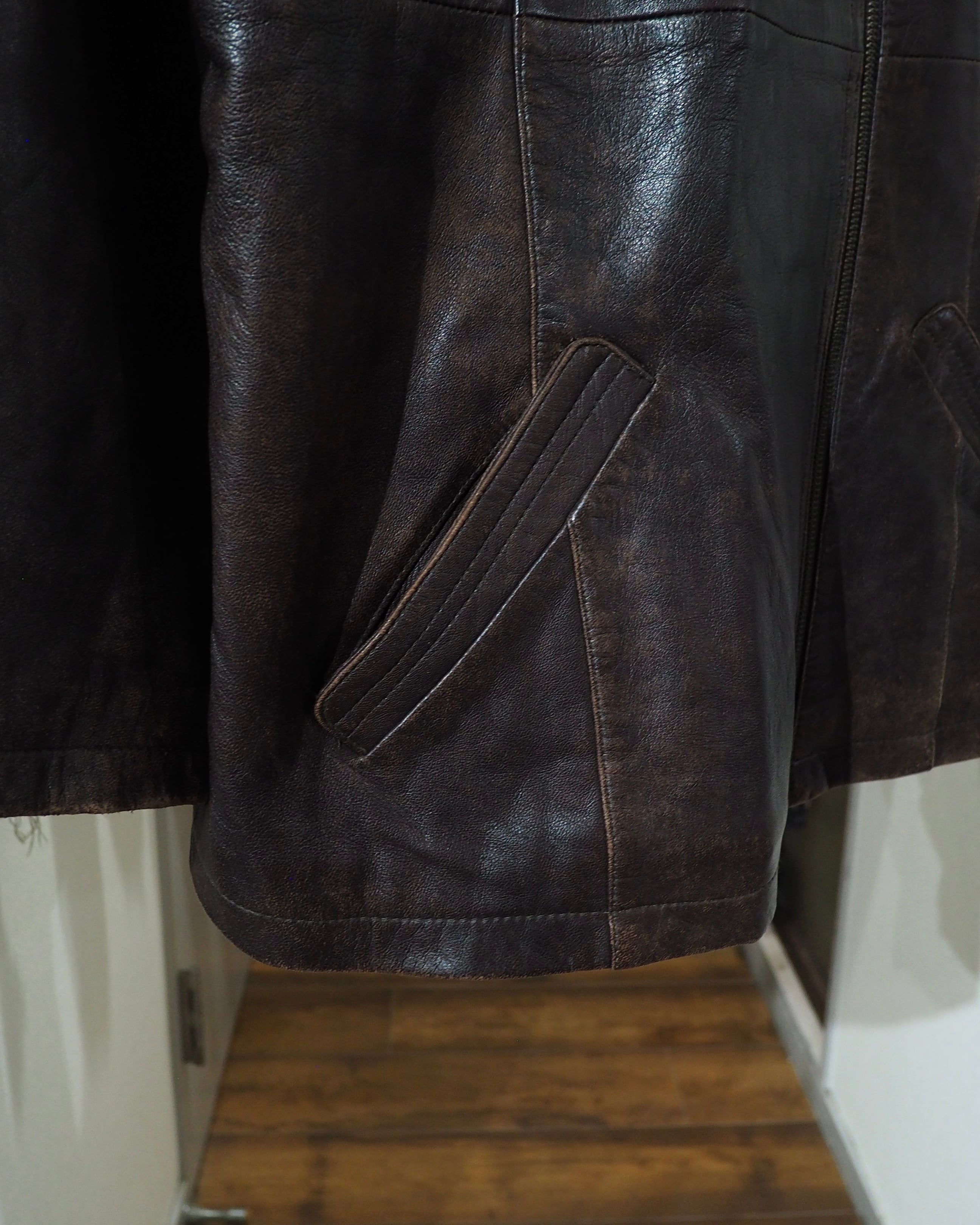 1990s " 変形 " Diagonal Zipper Design Vintage Lamb Leather Jacket