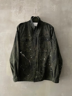 TrAnsference abstract dripping flecktarn camo shirt blouson - dark forest garment dyed effect