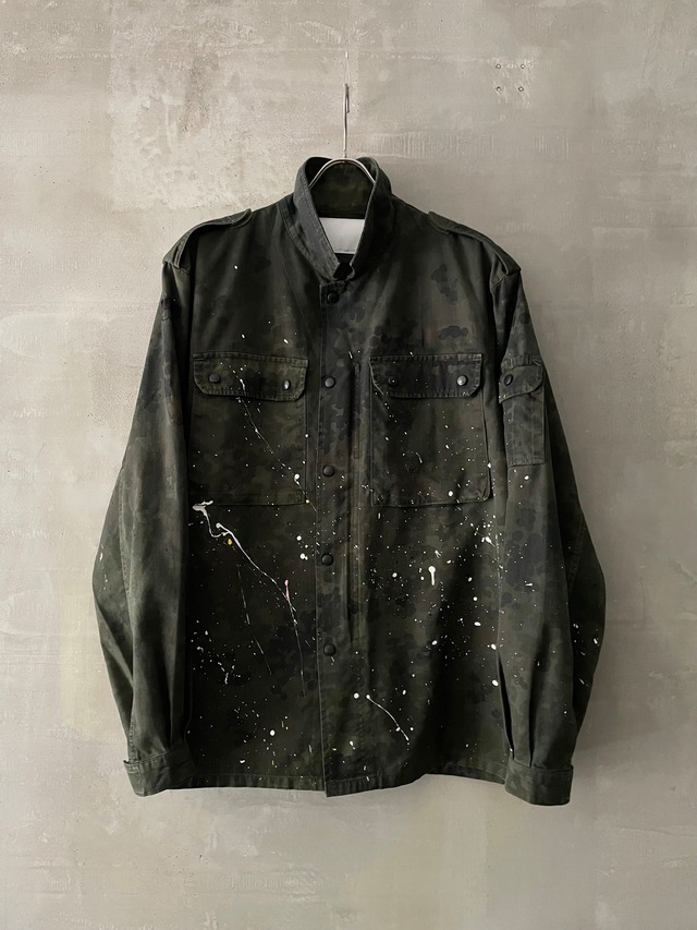 TrAnsference abstract dripping flecktarn camo shirt blouson - dark forest garment dyed effect