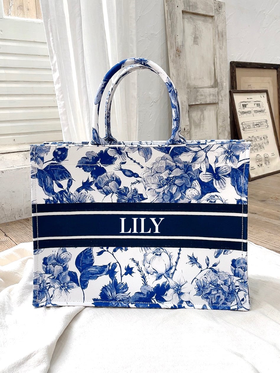 再販【オーダーメイド】イニシャルトートバッグ Blue Flower ＋ BAG in