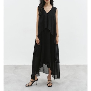 V-neck layered chiffon one-piece
