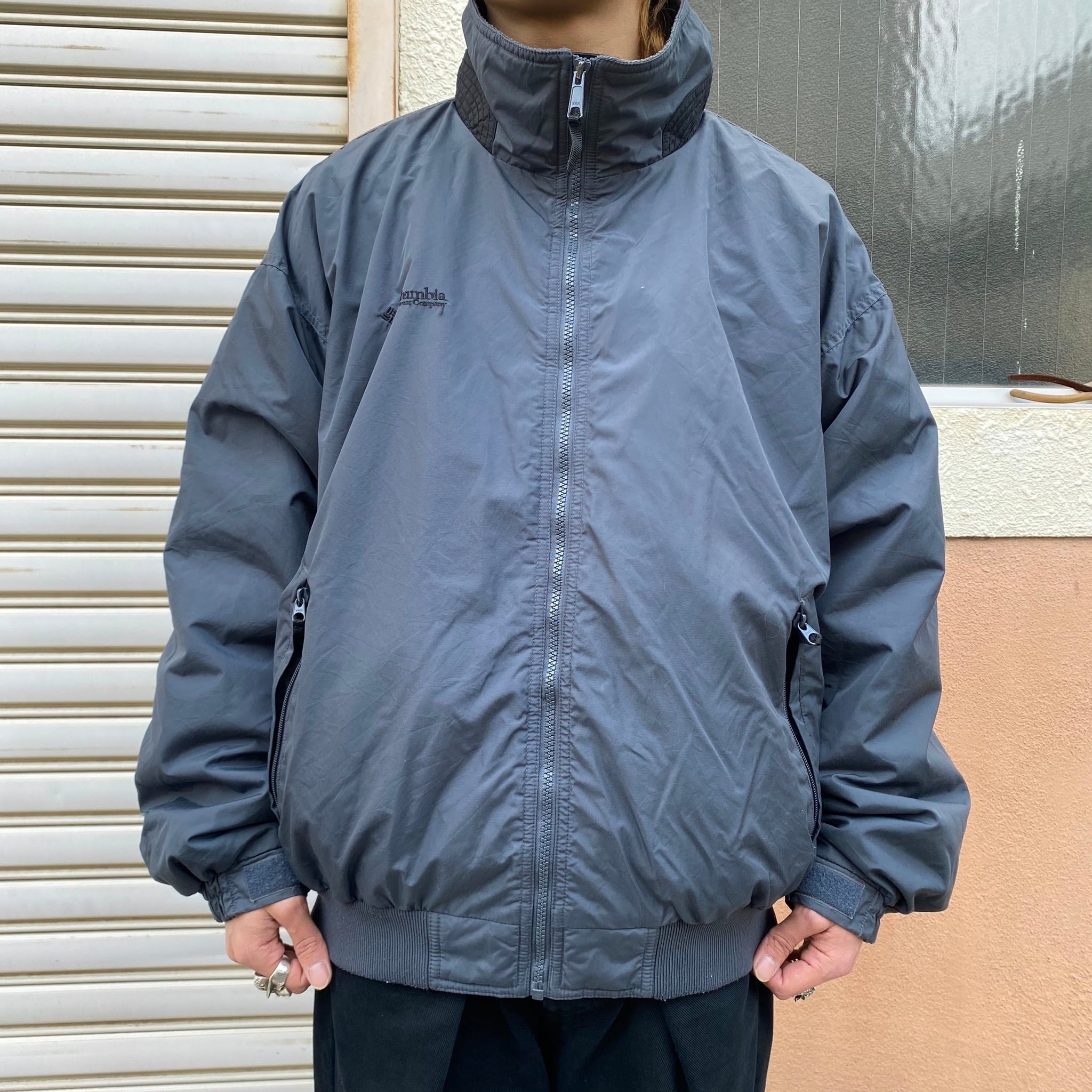 90年代 ビンテージ Columbia コロンビア ハイネック フリース ナイロンジャケット メンズl 古着 90s ヴィンテージ グレー 灰色 アウトドアジャケット Cave 古着屋 公式 古着通販サイト