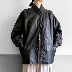 1980s made in France Black Leather Belt Jacket