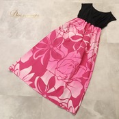フラダンス 衣装 Avivare アビバーレ ワンピース ドレス ピンク系 ティアレ柄 花柄 植物柄 ハワイアンプリント ハワイアン アロハ フラ ダンス レッスン 練習 ハワイアンダンス ブラック系 黒 華やか 鮮やか かわいい おしゃれ 上品 大人っぽい ダンス衣装 練習着 レッスンウェア