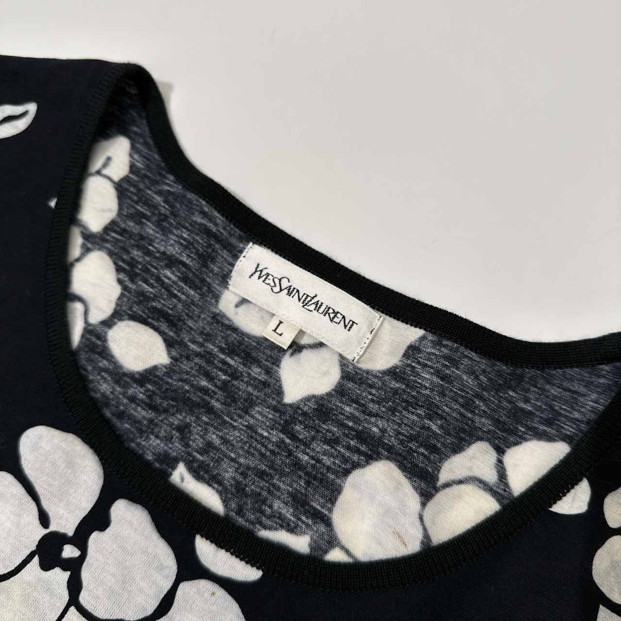 Yves Saint Laurent イヴサンローラン 花柄 総柄 半袖Tシャツ カットソー サイズ L /ブラック/ビンテージ/福助代理