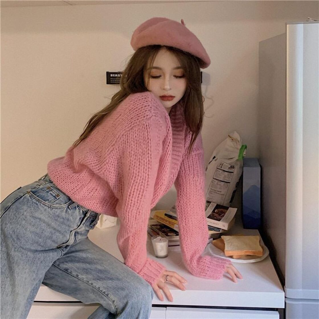韓国デザイン♡甘いピンク♡ ふわふわ ショート丈 カーディガン | Pay ID