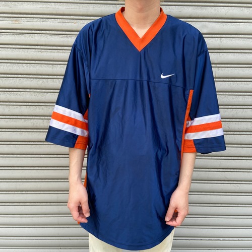 90s NIKE ナイキ メッシュ切り替えゲームシャツ 紺 オレンジ L