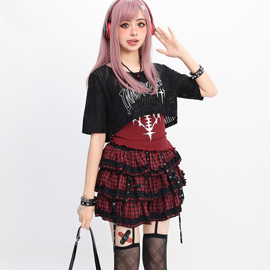 地雷系 ミニスカ 甘辛MIX チェック柄 ライブ衣装 参戦服 サブカル系