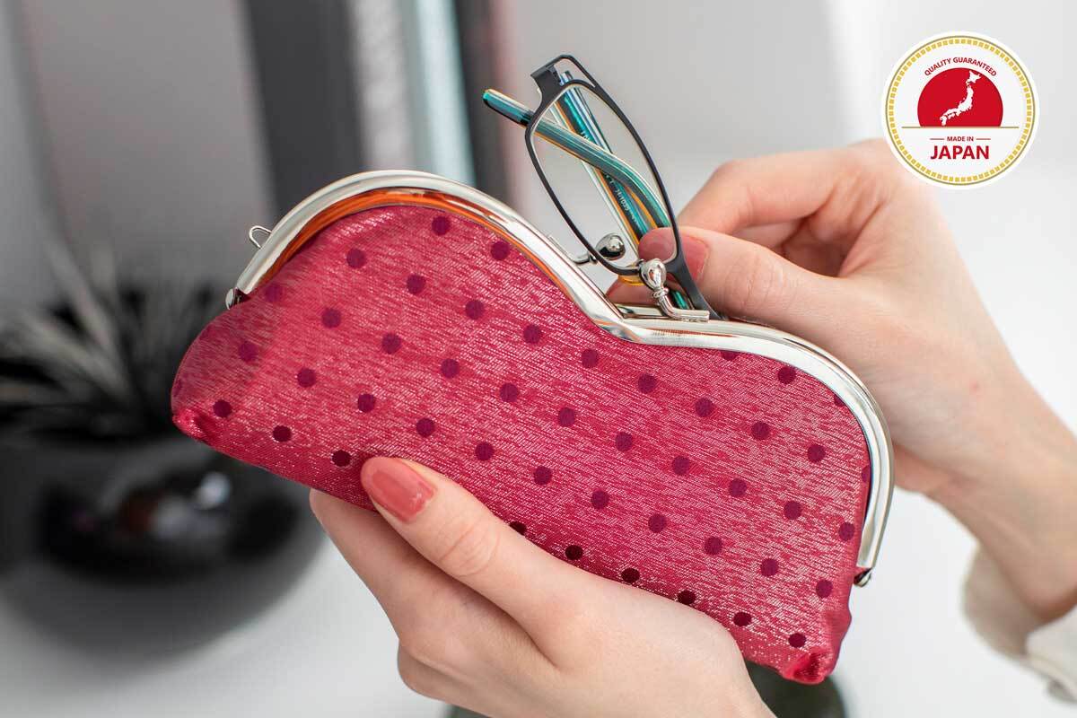 西陣織シルク×艶やかナイロン・がま口眼鏡ケース・メガネ入れ・老眼鏡