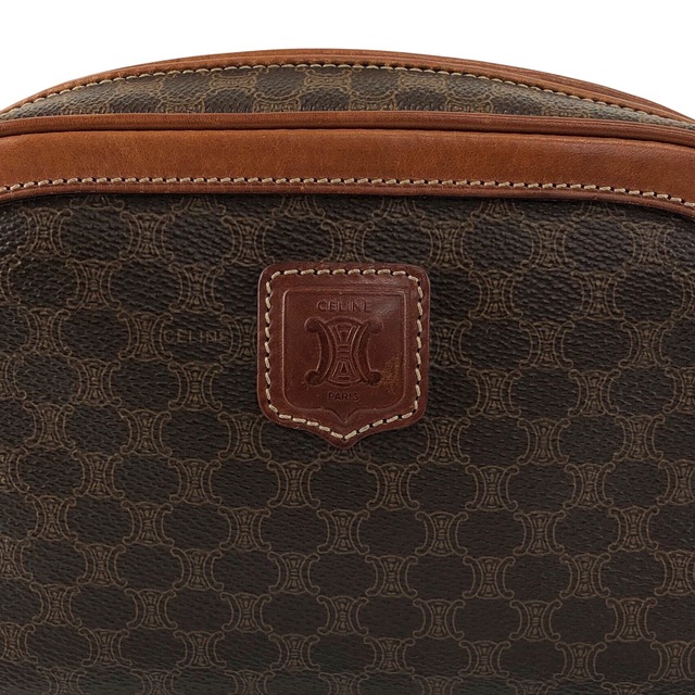 CELINE セリーヌ マカダム ショルダーバッグ ブラウン ブラゾン型押し PVC レザー vintage ヴィンテージ オールド v2cvc8