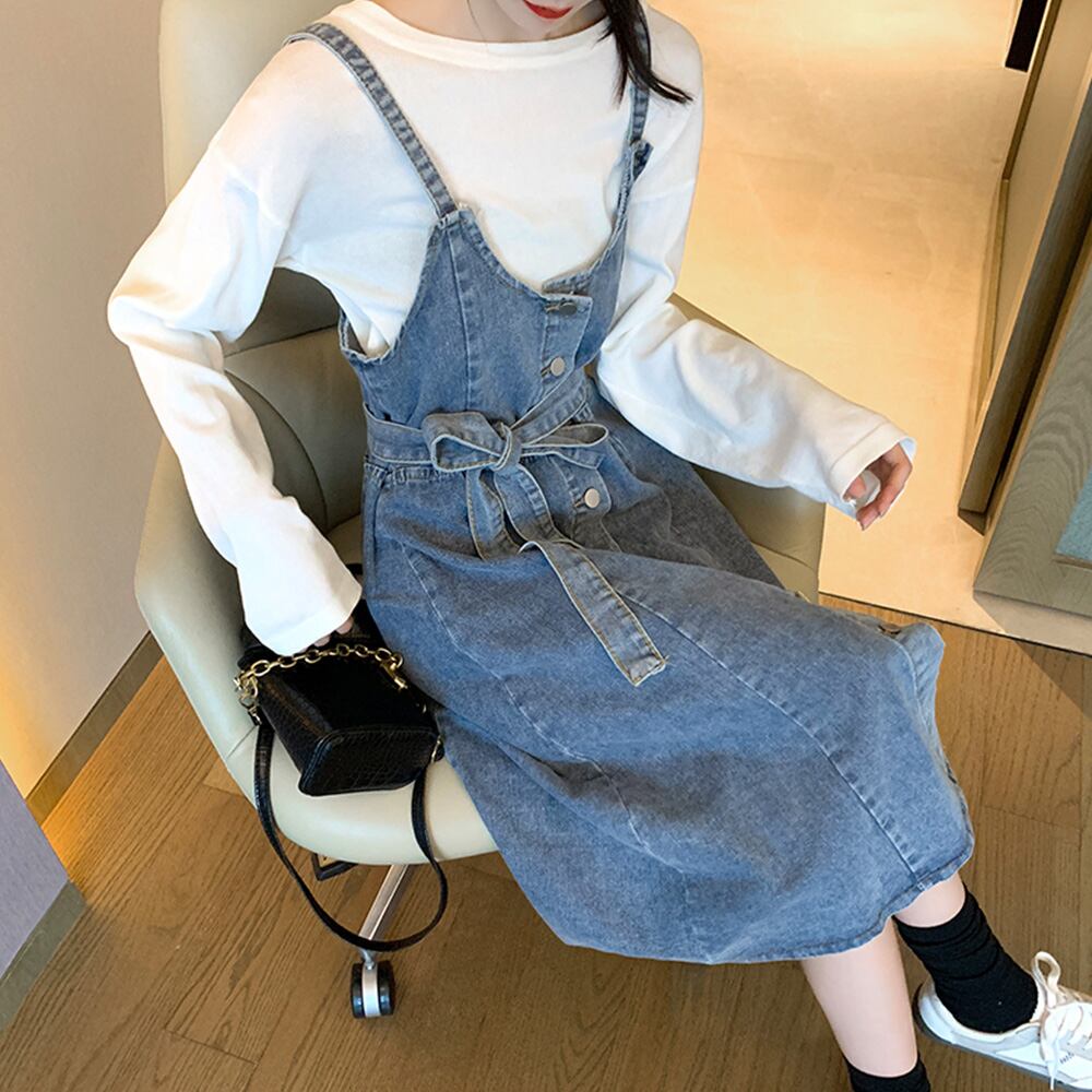 オンラインショップ ワンピース ゆったりジャンパースカート Aラインワンピース ノースリーブ M デニム コットン コットンワンピース