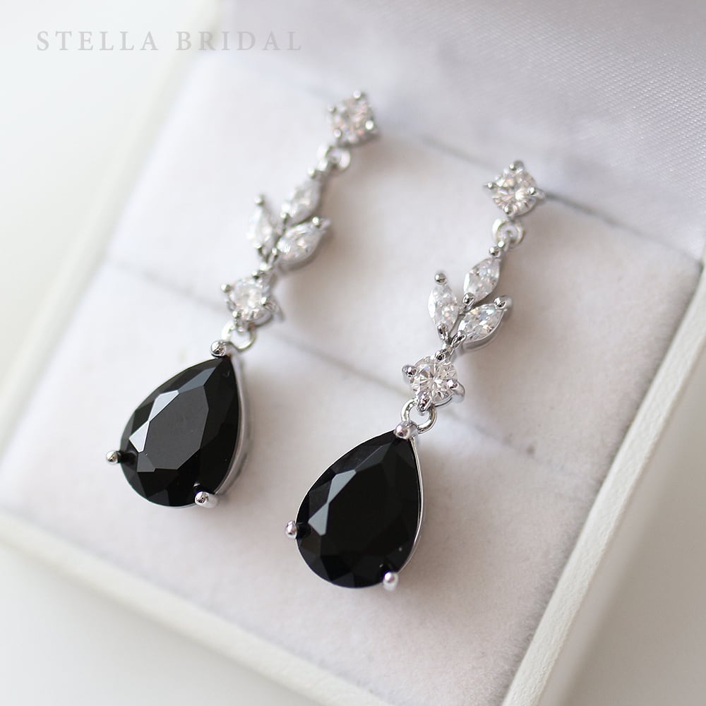 キュービックジルコニア ブライダル ピアス&イヤリング Cattleya - カトレア ブラック / ウェディングアクセサリー