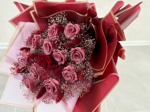 Flamingo（フラミンゴ）｜プロポーズブーケ／12本プリザーブドローズ ピンク・レッド