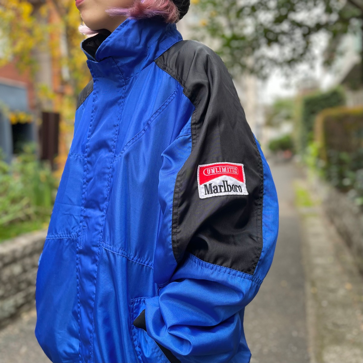 L』Marlboro マルボロ ナイロン ジャケット 青 古着 古着屋 高円寺 