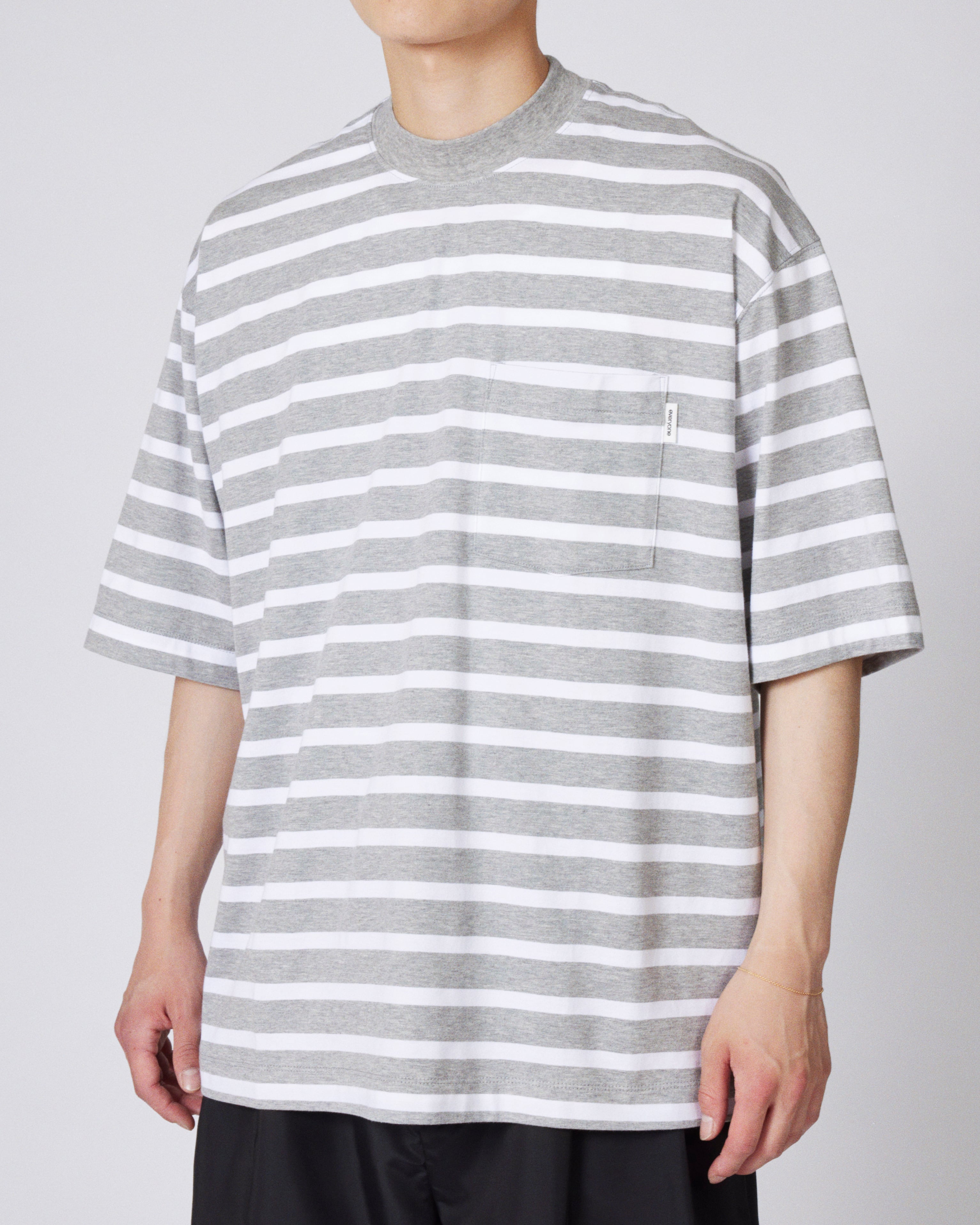 everyone high-gauge cotton border short sleeve tee shirt (GRAY