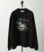 ATELANE Faux suede tiger embroidered crew neck (BLK) 26A-14011